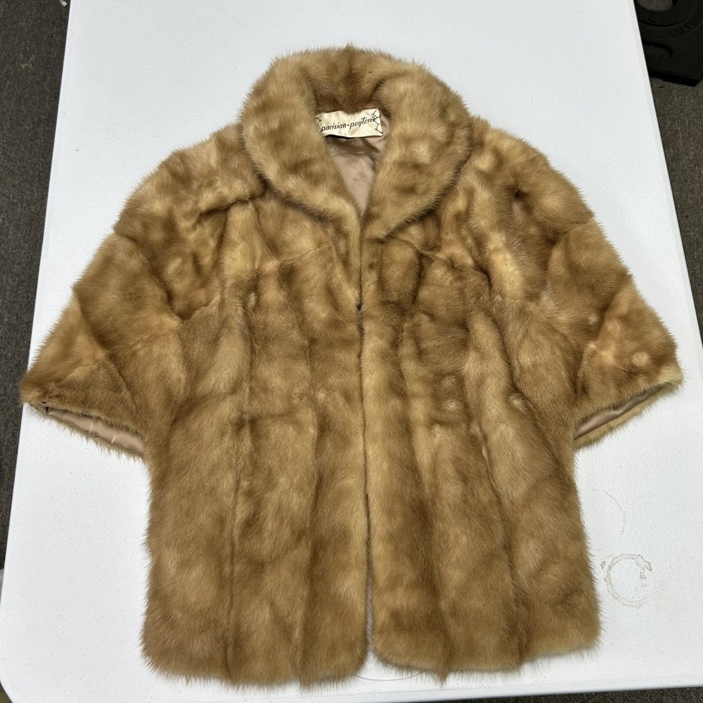 Parisian-Peyton's Mink Fur Capelet Womens OS Brown Vintage Shawl Collar Wrap